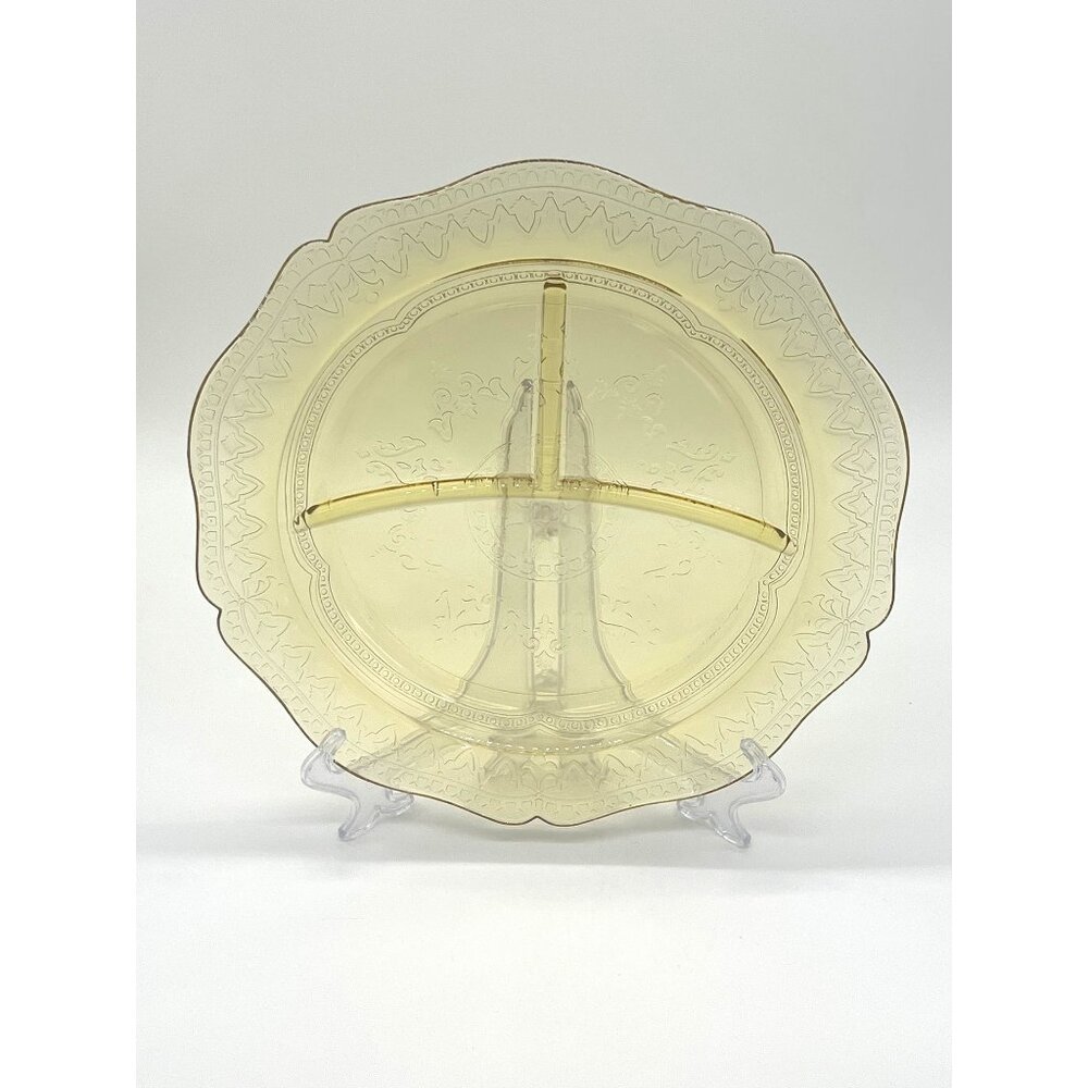 Vintage Federal Glass Amber Yellow Depression Patrician/Spoke Notched Divided/Gr